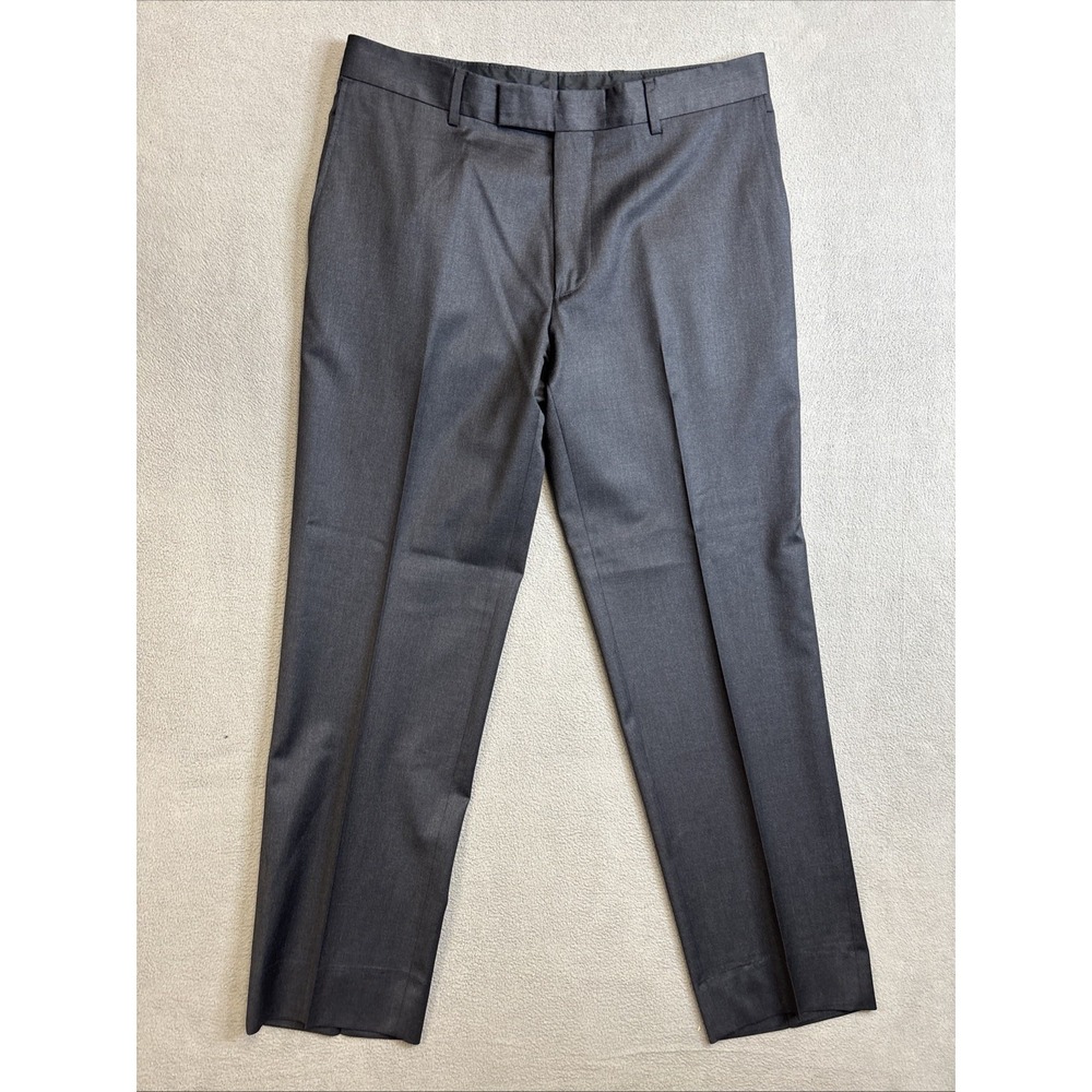 Hugo Boss Mens Charcoal Gray Flat Front Straight Leg Dress Pants Size 34x31 - Picture 1 of 8